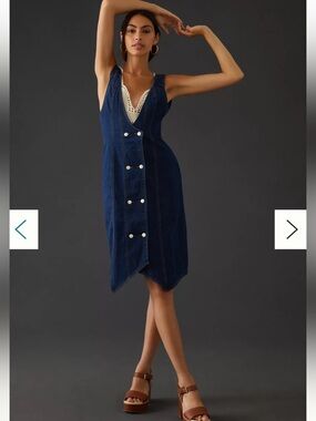 NWT retail $148 size 8 #Anthropologie Denim vest mini dress with Button-Front